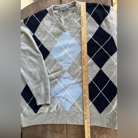 DANIEL CREMIEUX Mens 100% Cashmere V Neck Sweater Gray Blue Argyle Sz XL - Picture 8 of 9